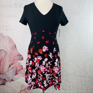 Apt.9 Floral A-Line Dress Black NWT Large